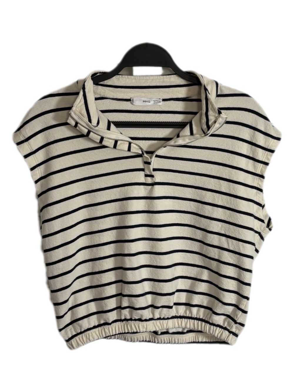 Mango MNG Women’s SZ S Off White and Black Stripe Crop Vest Sleeveless Top